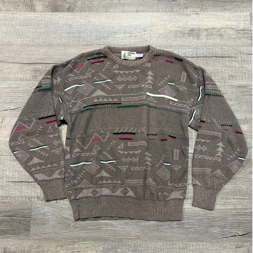 London‎ Fog Alpaca 3D Knit Aztec Southwestern Geometric Crew Neck Sweater VTG